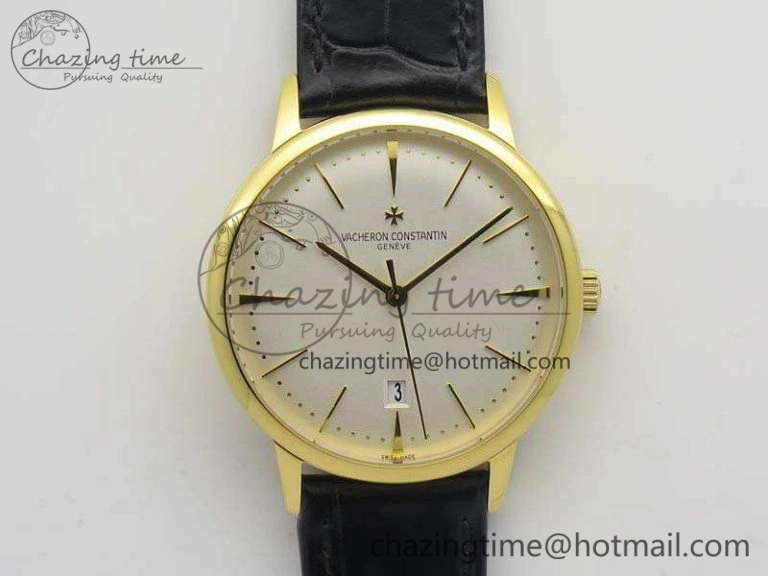 Popular Patrimony 85150 YG MKF 1:1 Best Edition Silver White Dial On Black Leather Cal.2450SC 9968