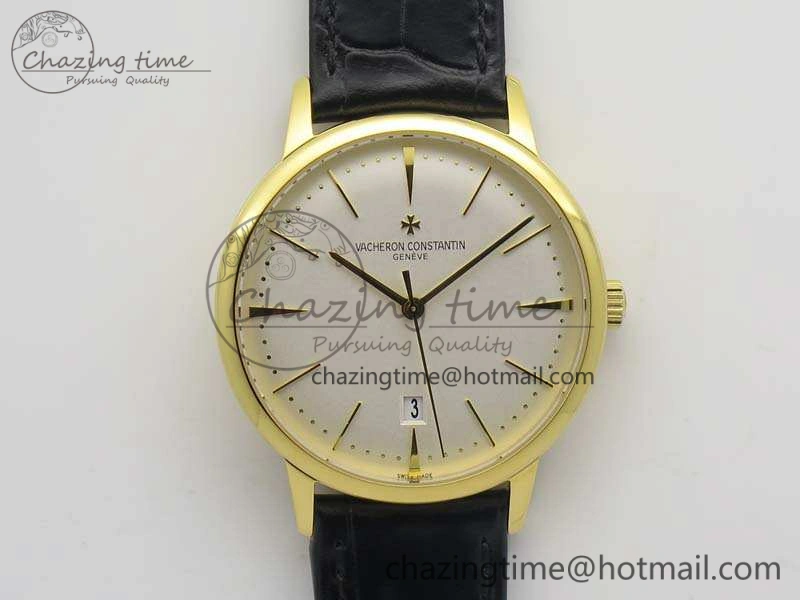 Popular Patrimony 85150 YG MKF 1:1 Best Edition Silver White Dial On Black Leather Cal.2450SC 9968