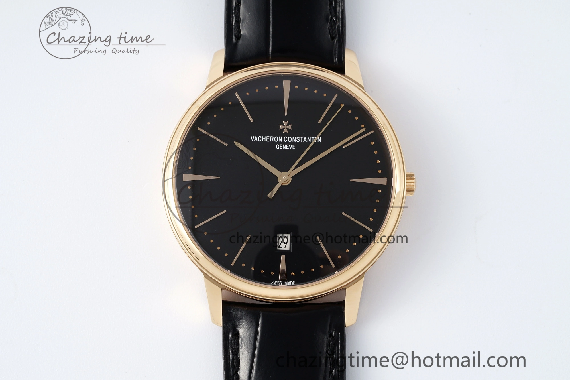 Patrimony Date RG PPF 1:1 Best Edition Black Dial on Black Leather Strap MIYOTA EasyMatch 9892