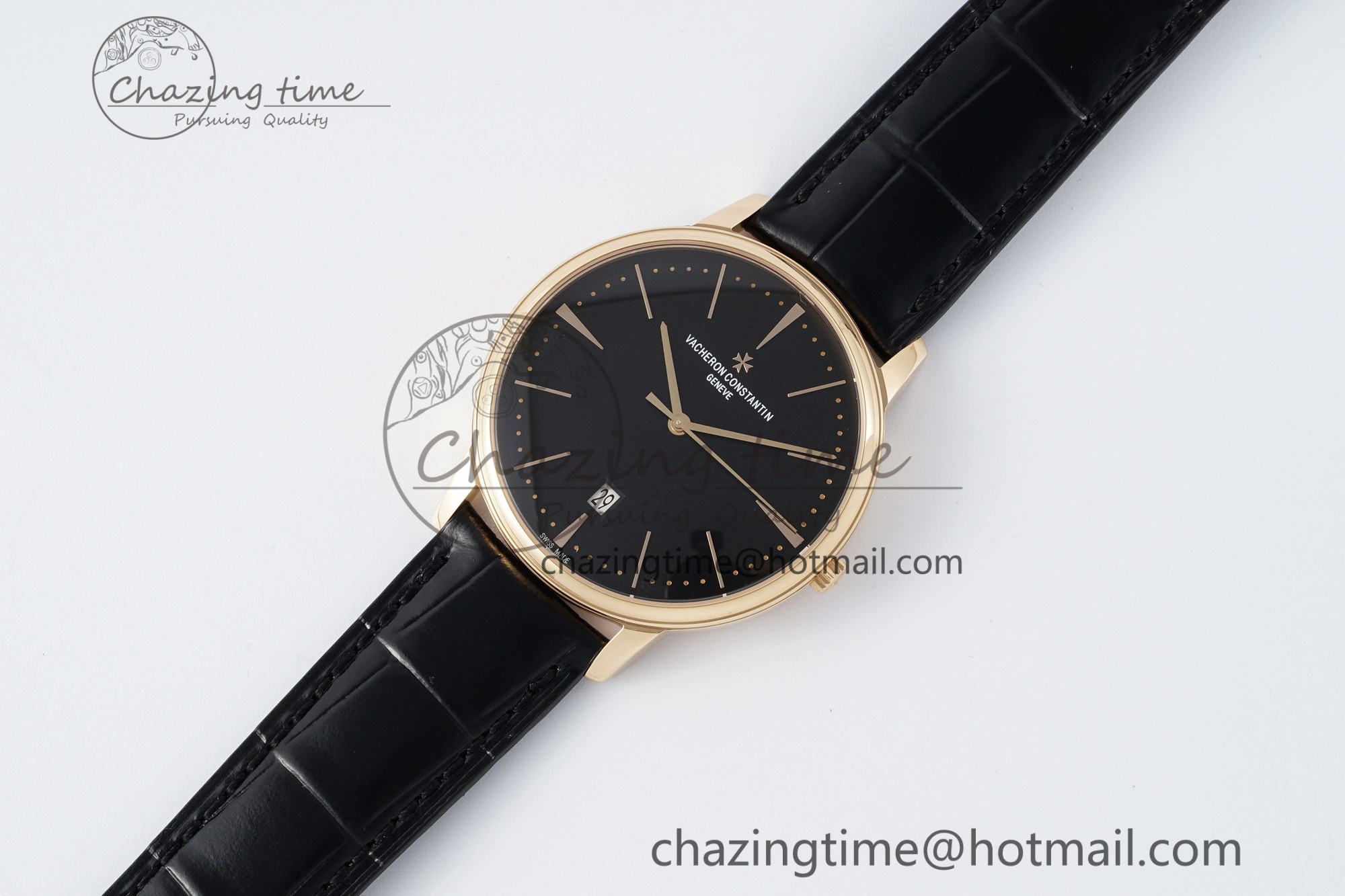 Patrimony Date RG PPF 1:1 Best Edition Black Dial on Black Leather Strap MIYOTA EasyMatch 9892