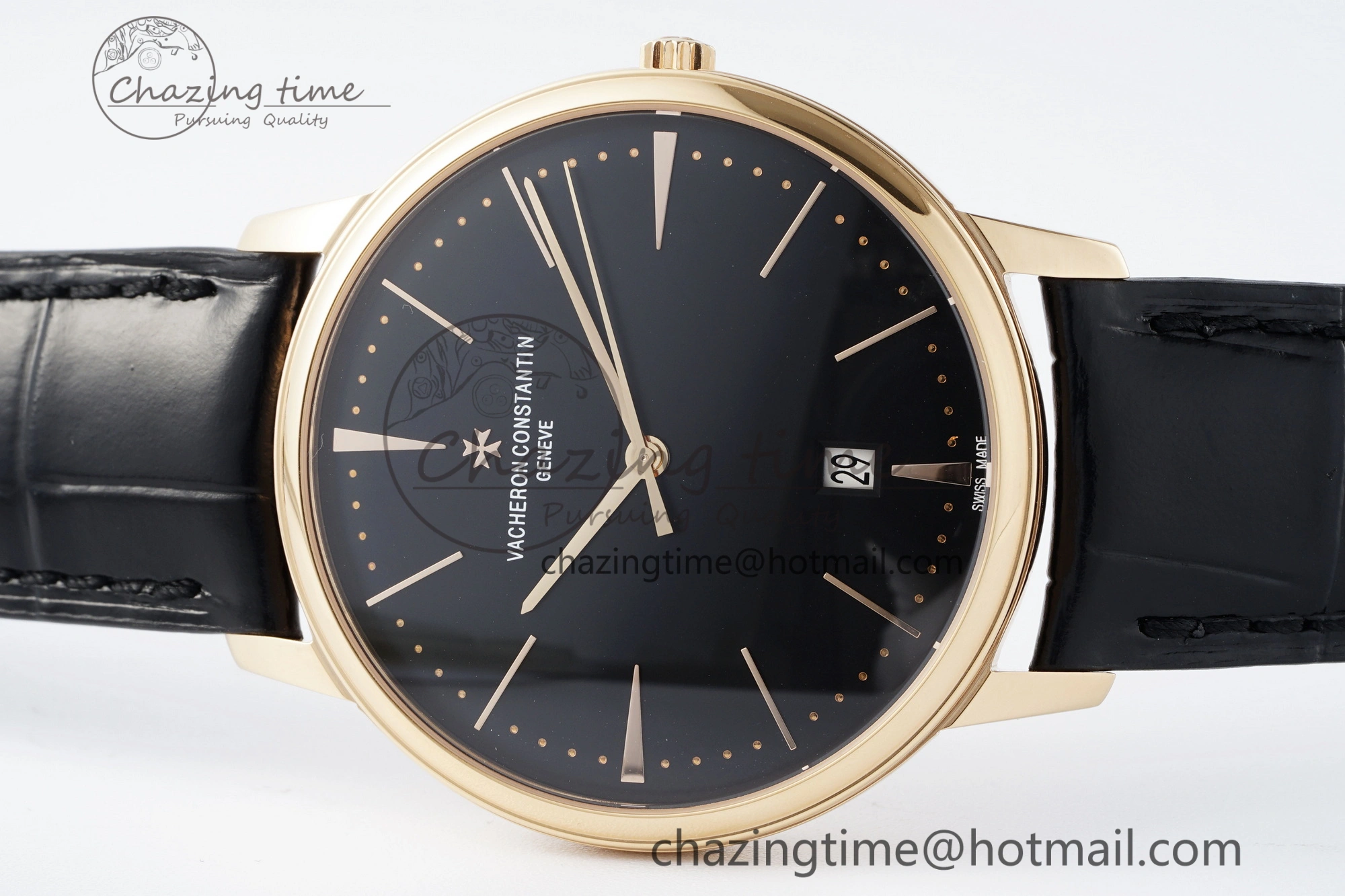 Patrimony Date RG PPF 1:1 Best Edition Black Dial on Black Leather Strap MIYOTA EasyMatch 9892