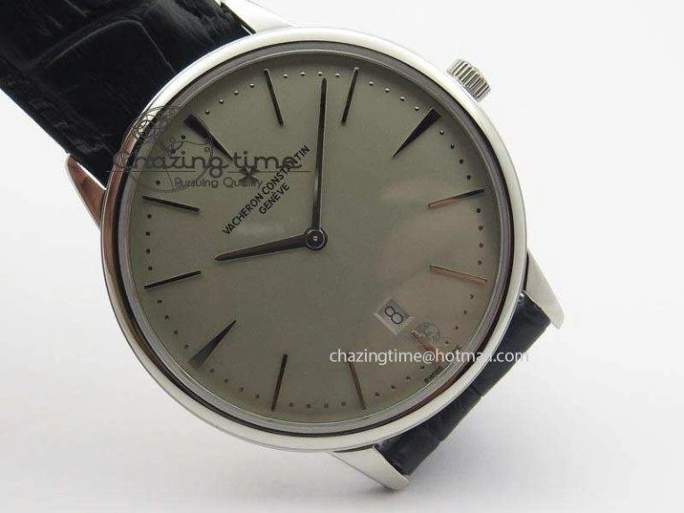 Patrimony Date SS Best Edition Gray Dial On Black Leather Strap Swiss Quartz Supportive 9994