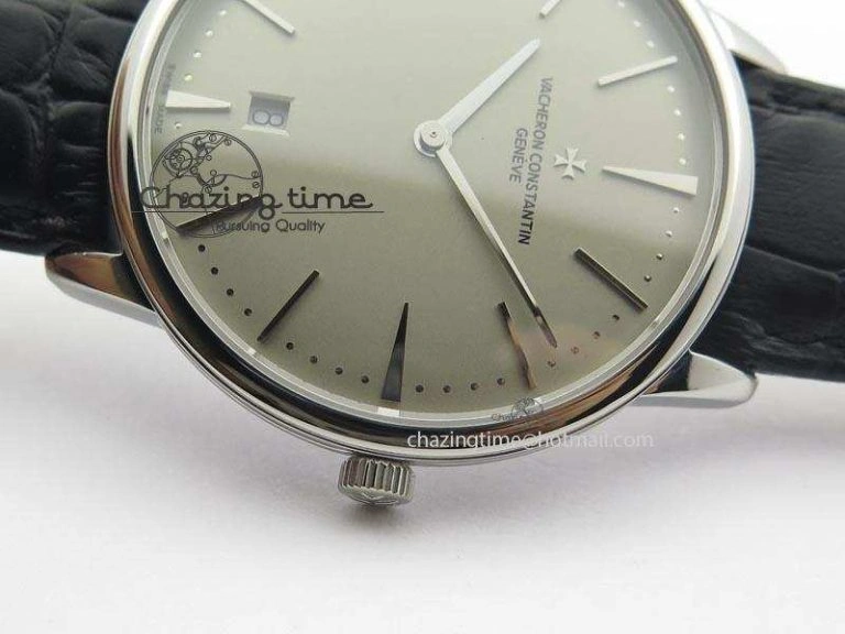 Patrimony Date SS Best Edition Gray Dial On Black Leather Strap Swiss Quartz Supportive 9994