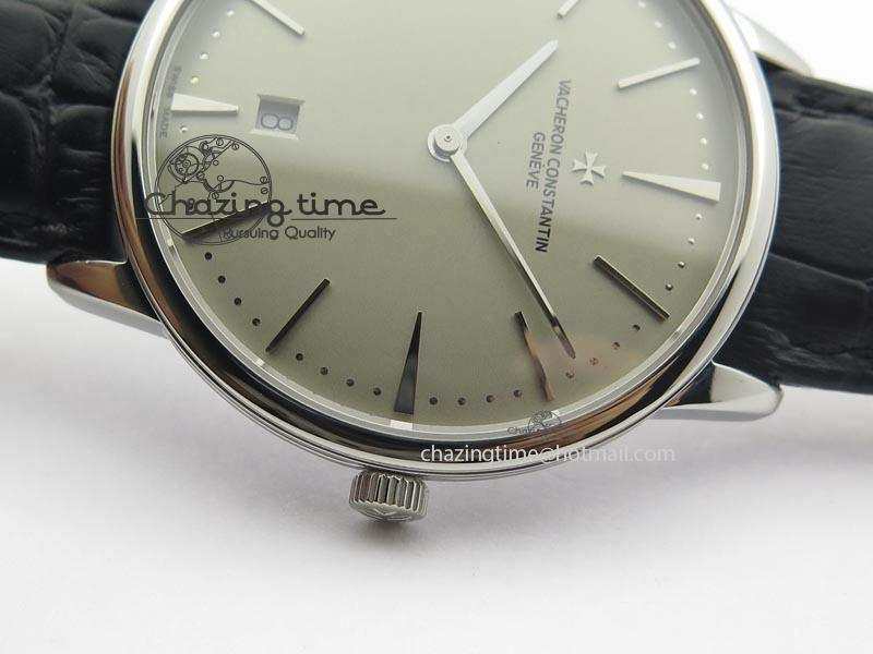 Patrimony Date SS Best Edition Gray Dial On Black Leather Strap Swiss Quartz Supportive 9994