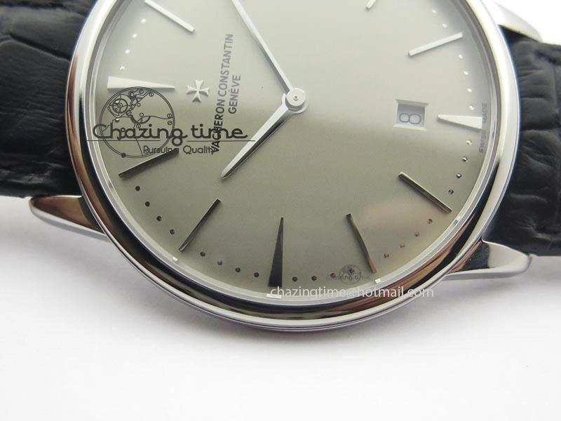 Patrimony Date SS Best Edition Gray Dial On Black Leather Strap Swiss Quartz Supportive 9994