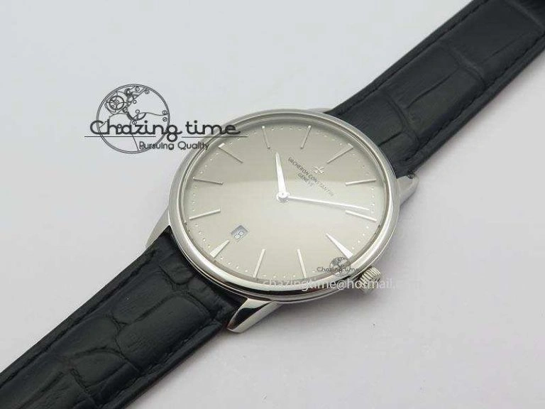 Patrimony Date SS Best Edition Gray Dial On Black Leather Strap Swiss Quartz Supportive 9994