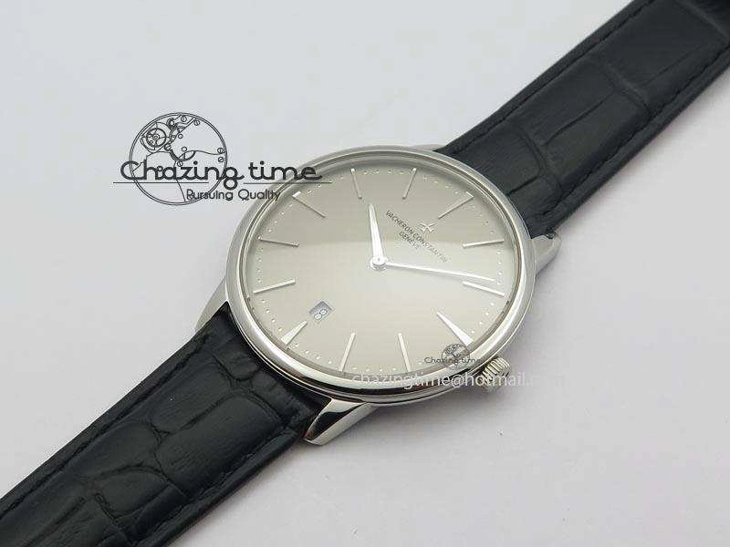 Patrimony Date SS Best Edition Gray Dial On Black Leather Strap Swiss Quartz Supportive 9994