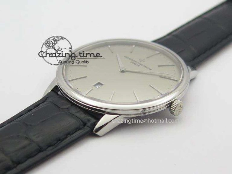 Patrimony Date SS Best Edition Gray Dial On Black Leather Strap Swiss Quartz Supportive 9994