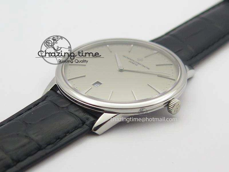 Patrimony Date SS Best Edition Gray Dial On Black Leather Strap Swiss Quartz Supportive 9994