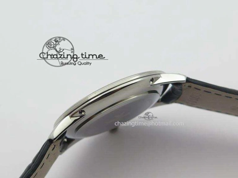 Patrimony Date SS Best Edition Gray Dial On Black Leather Strap Swiss Quartz Supportive 9994
