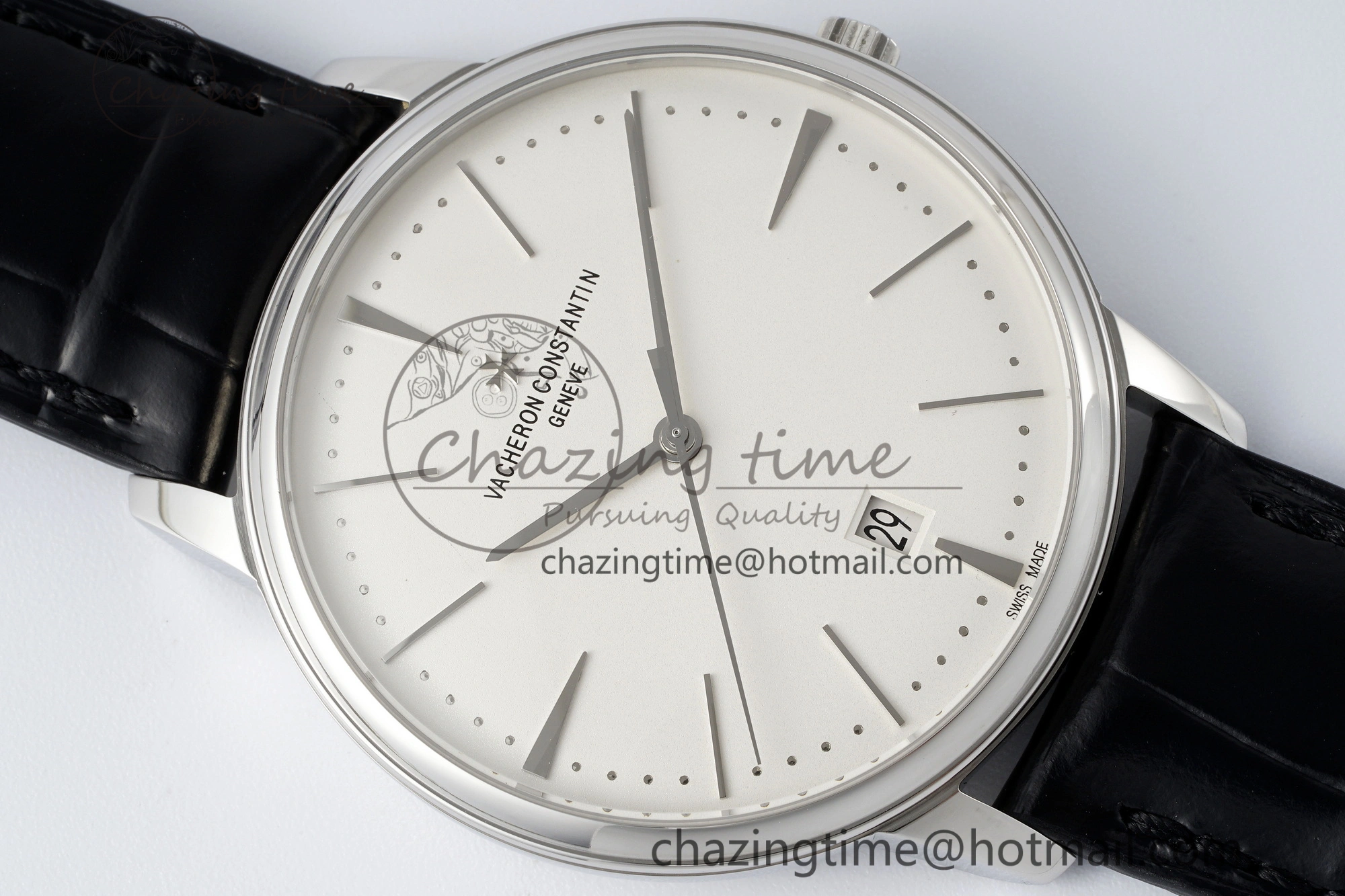 Patrimony Date SS PPF 1:1 Best Edition White Dial on Black Leather Strap MIYOTA Upgraded 9889