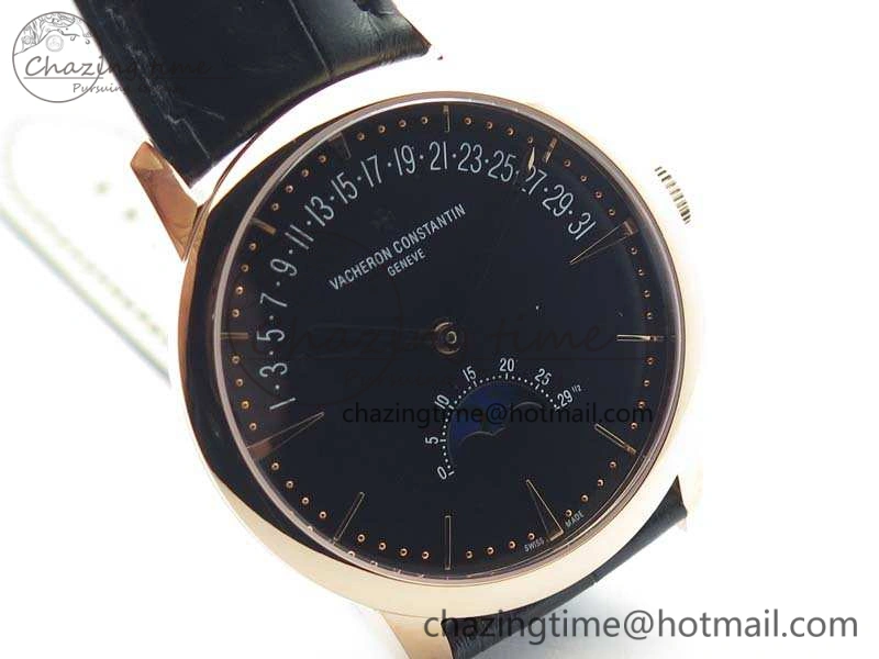 Patrimony Retrograde Date MoonPhase RG GS Best Edition Black Dial On Leather Strap A Durable 9975