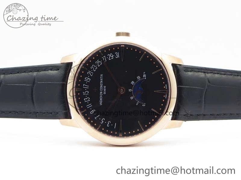 Patrimony Retrograde Date MoonPhase RG GS Best Edition Black Dial On Leather Strap A Durable 9975