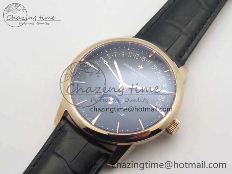 Patrimony Retrograde Date MoonPhase RG GS Best Edition Black Dial On Leather Strap A Durable 9975