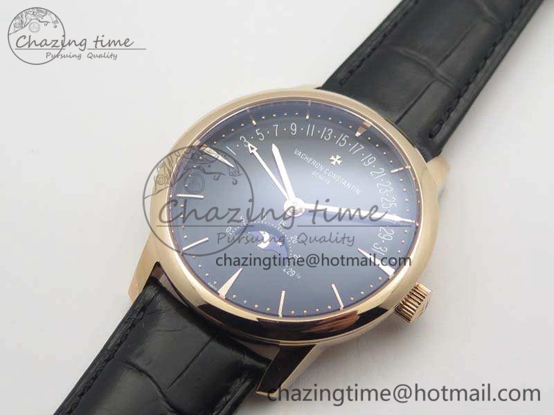 Patrimony Retrograde Date MoonPhase RG GS Best Edition Black Dial On Leather Strap A Durable 9975