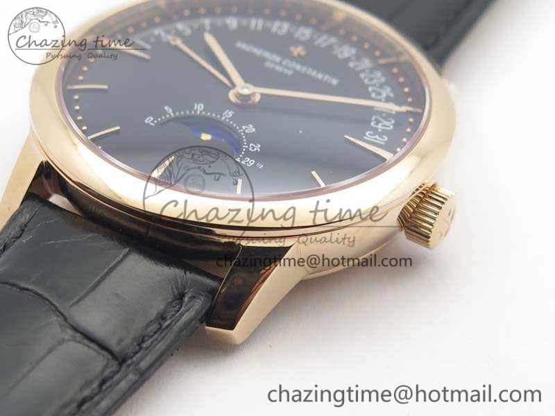 Patrimony Retrograde Date MoonPhase RG GS Best Edition Black Dial On Leather Strap A Durable 9975