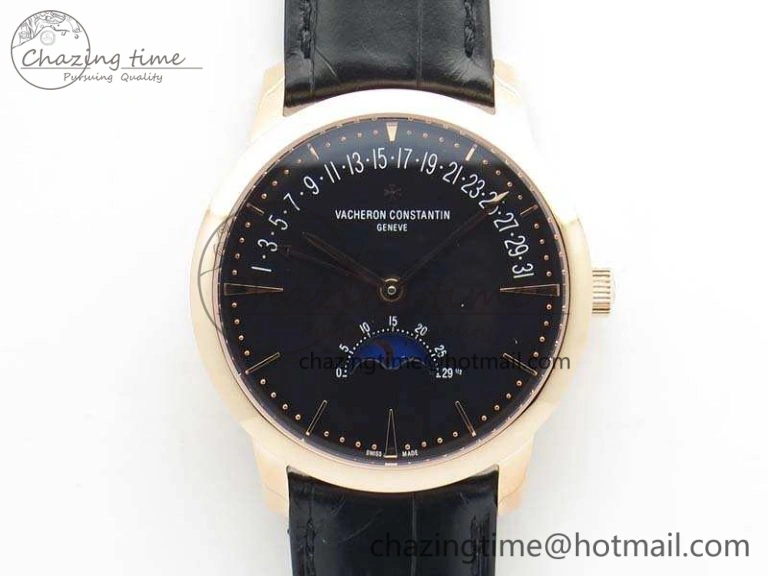 Patrimony Retrograde Date MoonPhase RG GS Best Edition Black Dial On Leather Strap A Durable 9975