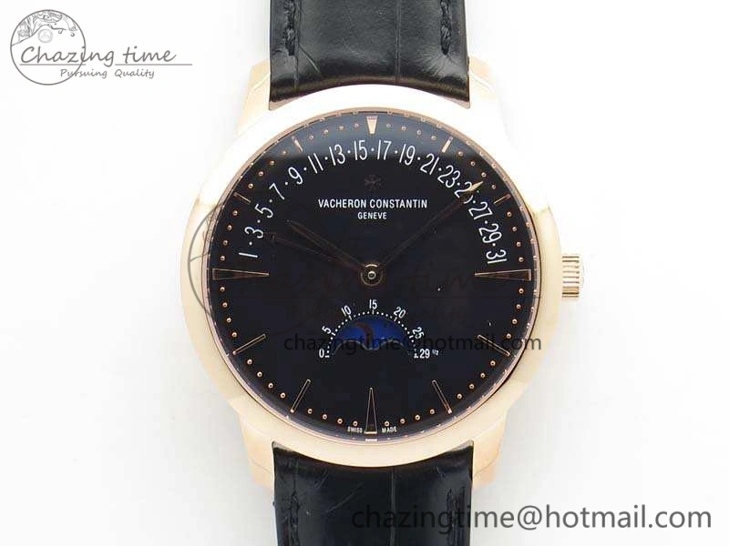 Patrimony Retrograde Date MoonPhase RG GS Best Edition Black Dial On Leather Strap A Durable 9975