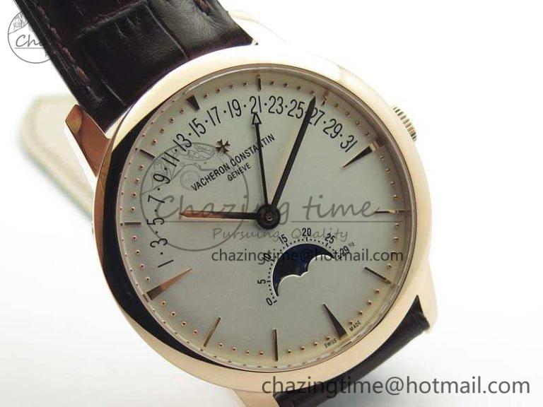 Patrimony Retrograde Date MoonPhase RG GS Best Edition White Dial On Leather Strap A HighQuality 9976