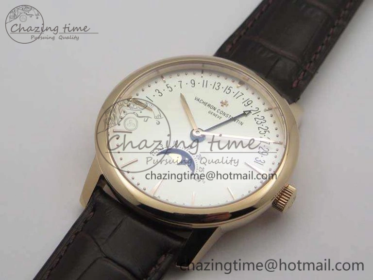 Patrimony Retrograde Date MoonPhase RG GS Best Edition White Dial On Leather Strap A HighQuality 9976