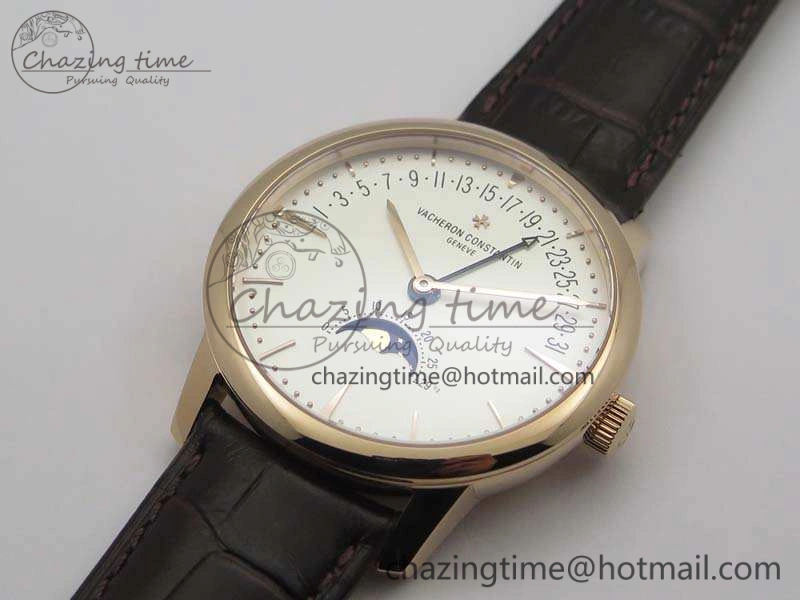 Patrimony Retrograde Date MoonPhase RG GS Best Edition White Dial On Leather Strap A HighQuality 9976