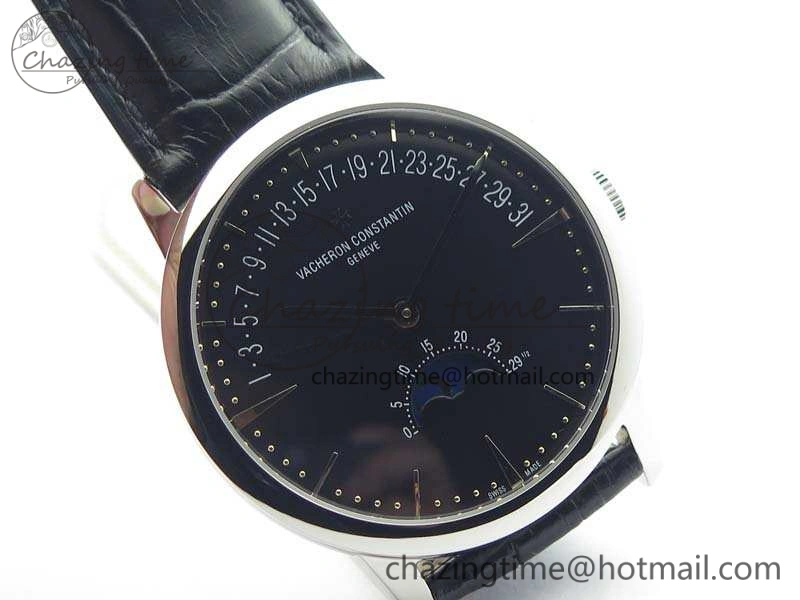 Patrimony Retrograde Date MoonPhase SS GS Best Edition Black Dial On Leather Strap A Flexible 9971