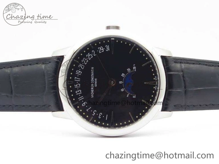 Patrimony Retrograde Date MoonPhase SS GS Best Edition Black Dial On Leather Strap A Flexible 9971