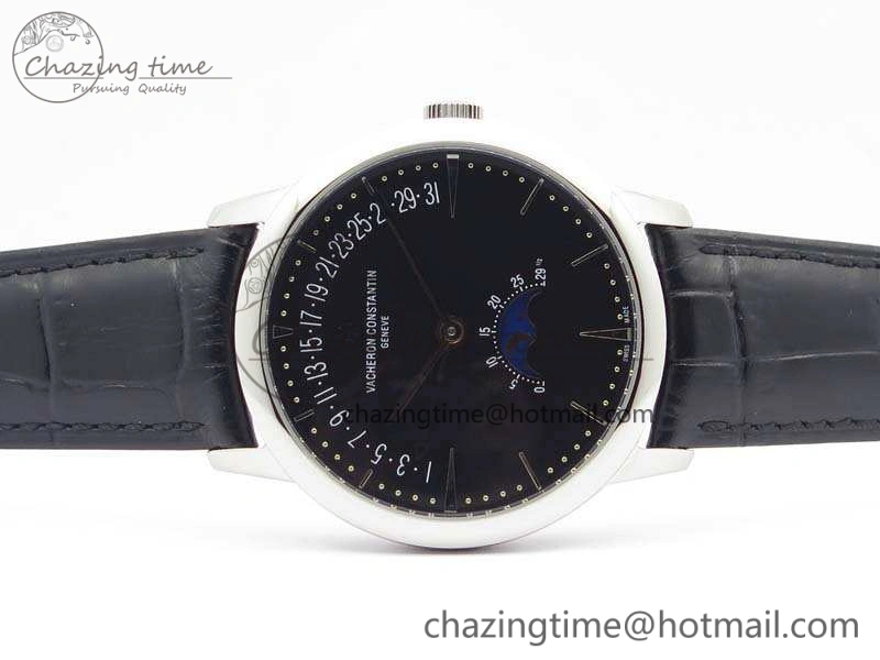 Patrimony Retrograde Date MoonPhase SS GS Best Edition Black Dial On Leather Strap A Flexible 9971