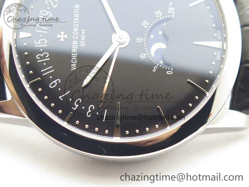 Patrimony Retrograde Date MoonPhase SS GS Best Edition Black Dial On Leather Strap A Flexible 9971