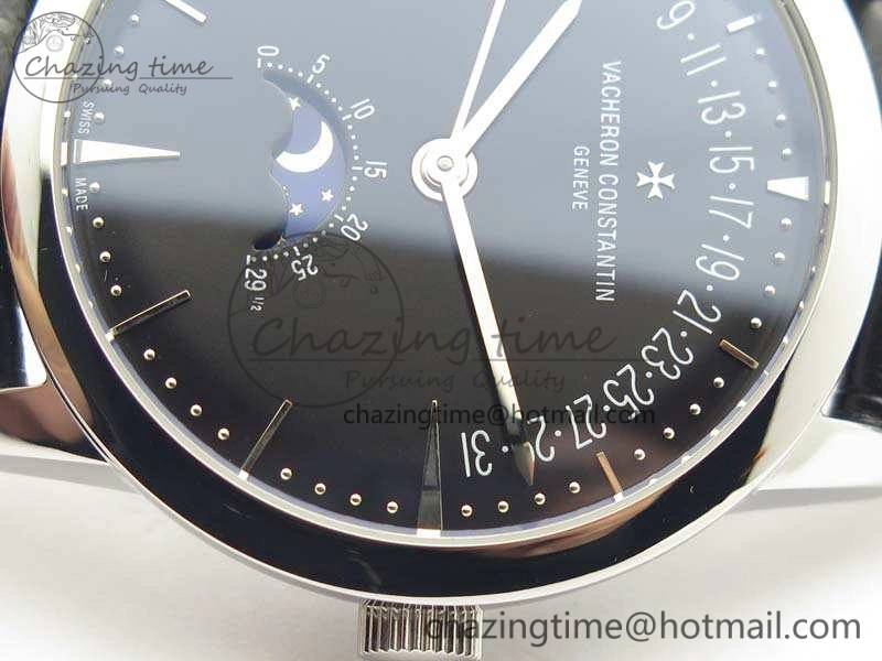 Patrimony Retrograde Date MoonPhase SS GS Best Edition Black Dial On Leather Strap A Flexible 9971