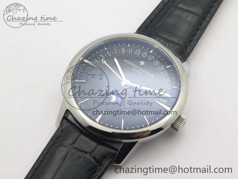 Patrimony Retrograde Date MoonPhase SS GS Best Edition Black Dial On Leather Strap A Flexible 9971