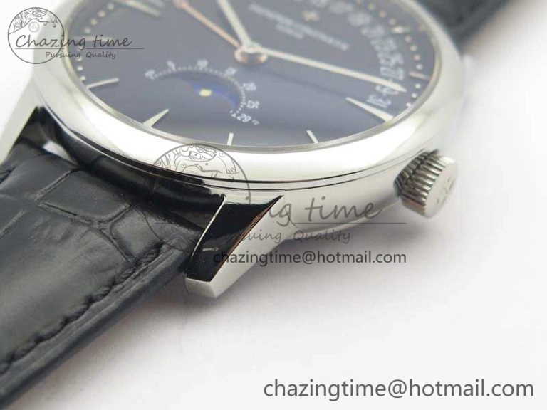 Patrimony Retrograde Date MoonPhase SS GS Best Edition Black Dial On Leather Strap A Flexible 9971