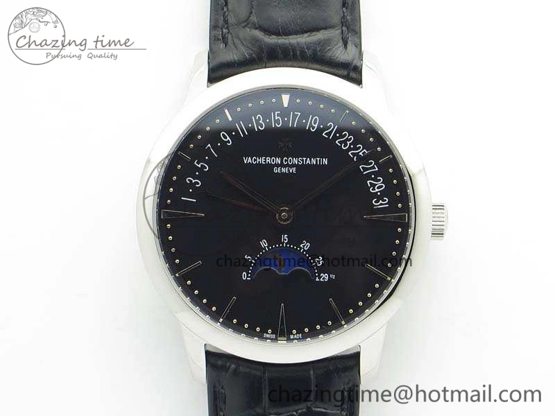 Patrimony Retrograde Date MoonPhase SS GS Best Edition Black Dial On Leather Strap A Flexible 9971