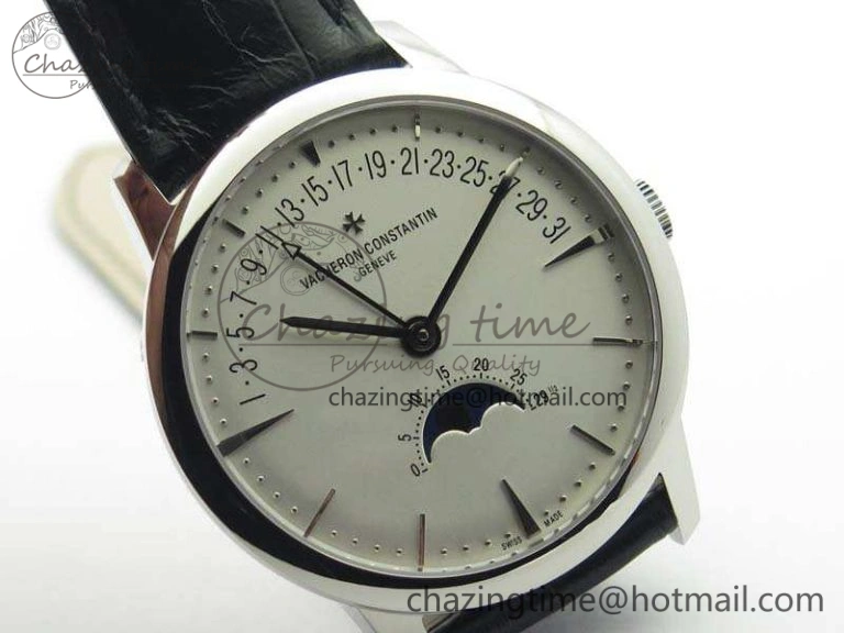 RelaxedFit Patrimony Retrograde Date MoonPhase SS GS Best Edition White Dial On Leather Strap A 9972