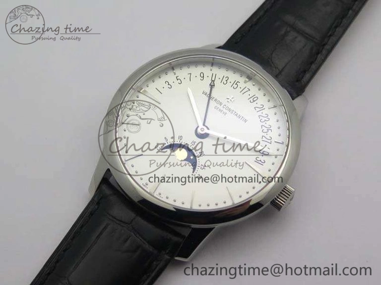 RelaxedFit Patrimony Retrograde Date MoonPhase SS GS Best Edition White Dial On Leather Strap A 9972