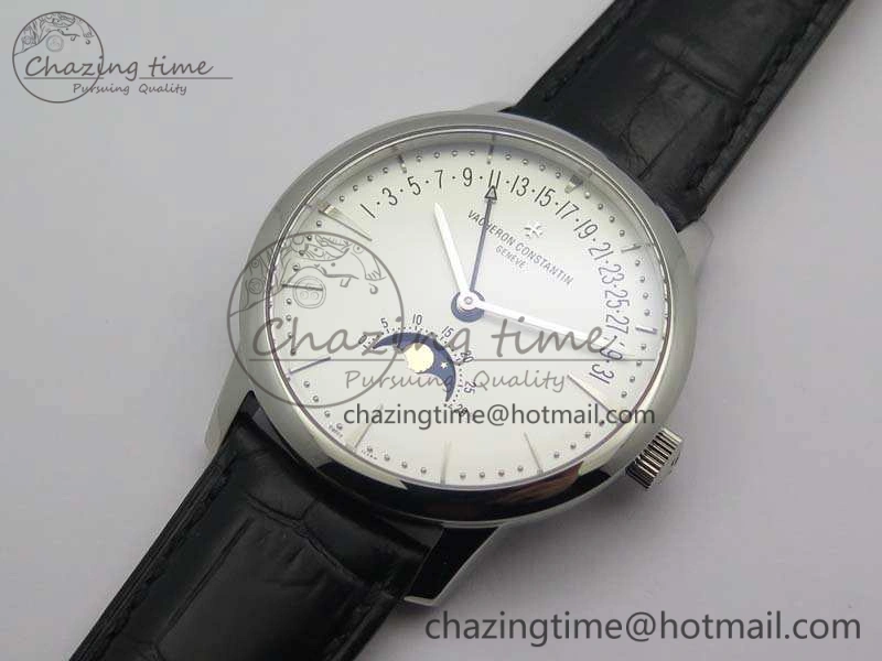 RelaxedFit Patrimony Retrograde Date MoonPhase SS GS Best Edition White Dial On Leather Strap A 9972
