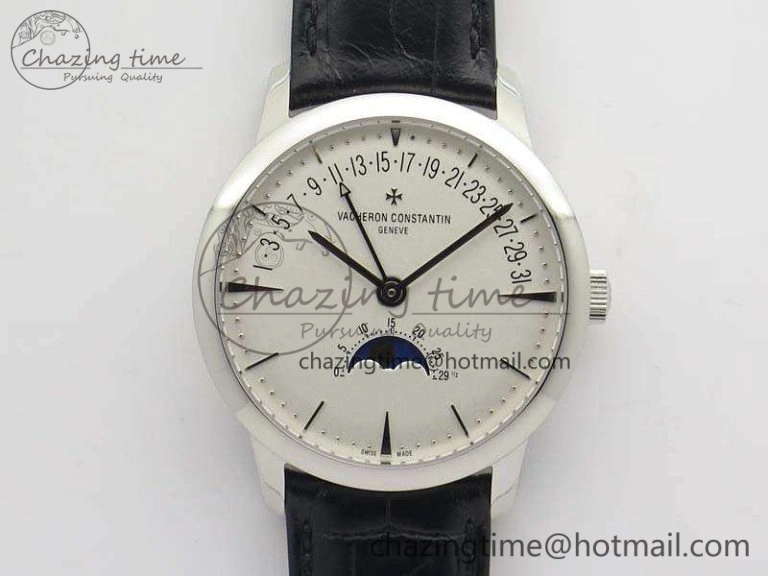 RelaxedFit Patrimony Retrograde Date MoonPhase SS GS Best Edition White Dial On Leather Strap A 9972