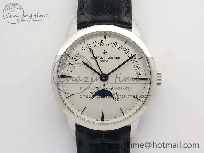 RelaxedFit Patrimony Retrograde Date MoonPhase SS GS Best Edition White Dial On Leather Strap A 9972