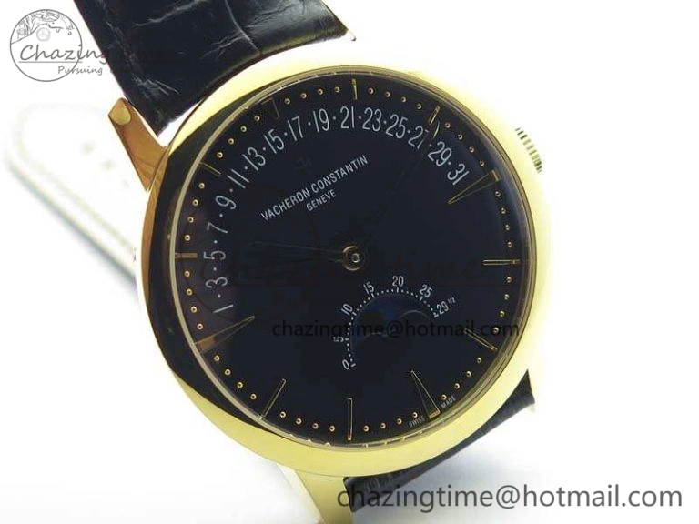 EasyCare Patrimony Retrograde Date MoonPhase YG GS Best Edition Black Dial On Leather Strap A 9973