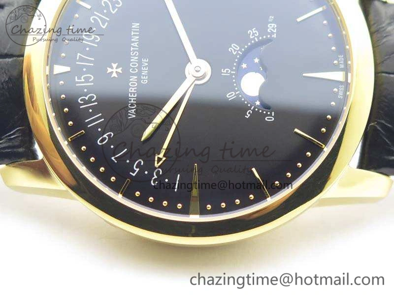 EasyCare Patrimony Retrograde Date MoonPhase YG GS Best Edition Black Dial On Leather Strap A 9973