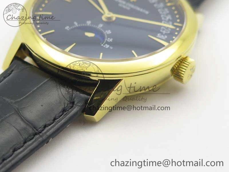 EasyCare Patrimony Retrograde Date MoonPhase YG GS Best Edition Black Dial On Leather Strap A 9973