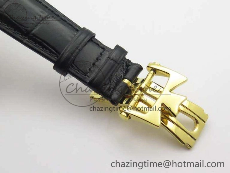 EasyCare Patrimony Retrograde Date MoonPhase YG GS Best Edition Black Dial On Leather Strap A 9973