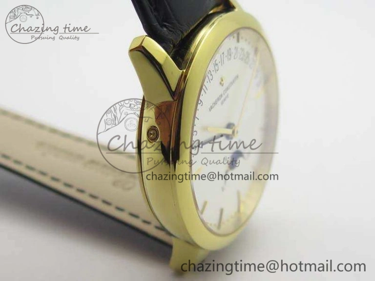 FreshLook Patrimony Retrograde Date MoonPhase YG GS Best Edition White Dial On Leather Strap A 9974