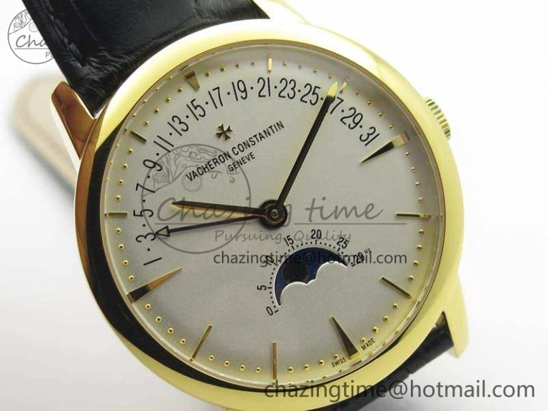 FreshLook Patrimony Retrograde Date MoonPhase YG GS Best Edition White Dial On Leather Strap A 9974