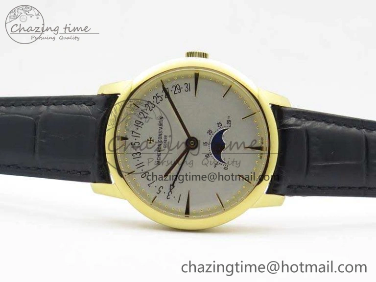 FreshLook Patrimony Retrograde Date MoonPhase YG GS Best Edition White Dial On Leather Strap A 9974