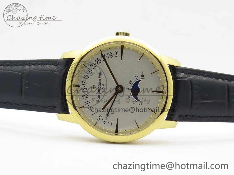 FreshLook Patrimony Retrograde Date MoonPhase YG GS Best Edition White Dial On Leather Strap A 9974