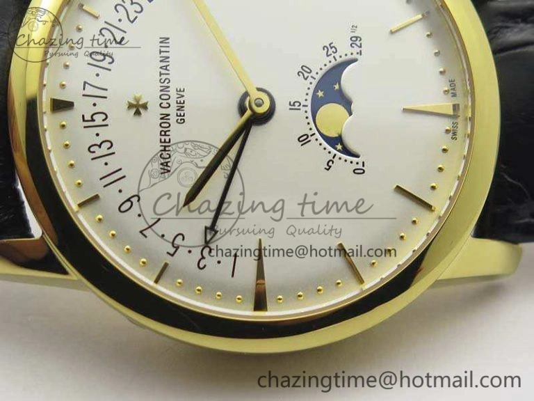 FreshLook Patrimony Retrograde Date MoonPhase YG GS Best Edition White Dial On Leather Strap A 9974