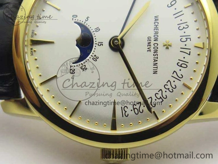FreshLook Patrimony Retrograde Date MoonPhase YG GS Best Edition White Dial On Leather Strap A 9974