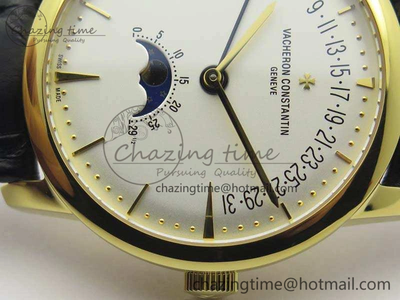 FreshLook Patrimony Retrograde Date MoonPhase YG GS Best Edition White Dial On Leather Strap A 9974