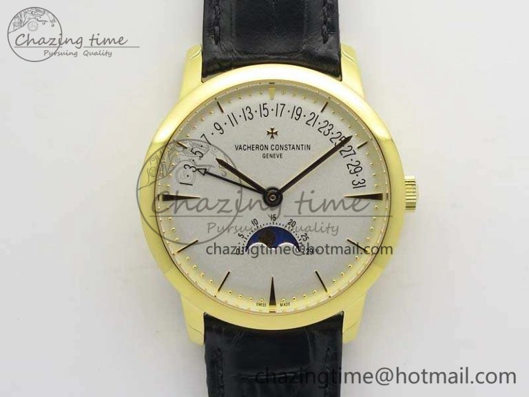 FreshLook Patrimony Retrograde Date MoonPhase YG GS Best Edition White Dial On Leather Strap A 9974